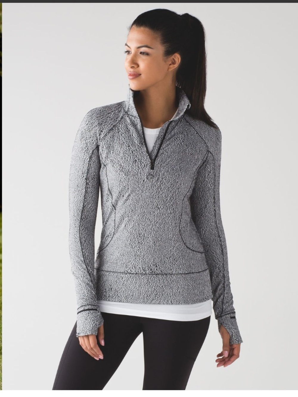 Lululemon Rush Hour 1/2 Zip Running Luon Spray Jacquard White Black Sz 4